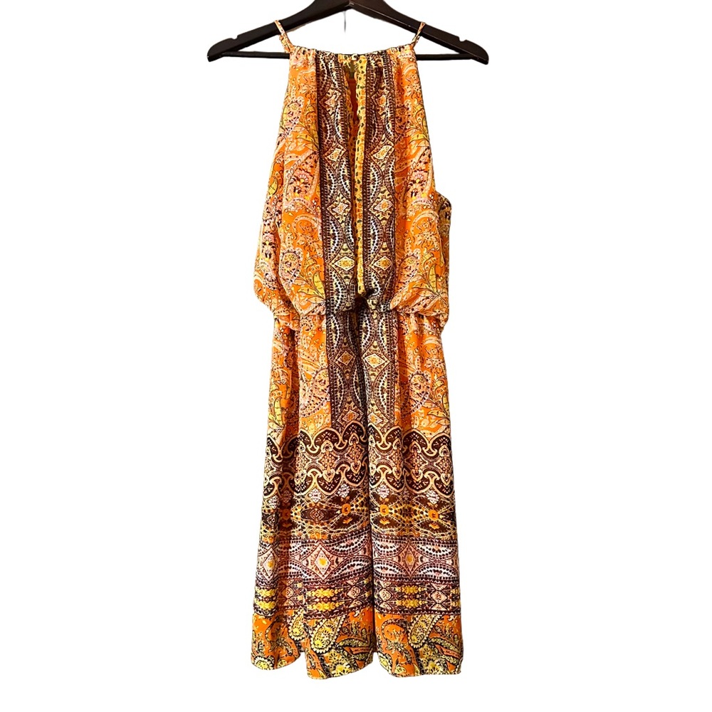 London Times Orange Paisley Midi Dress